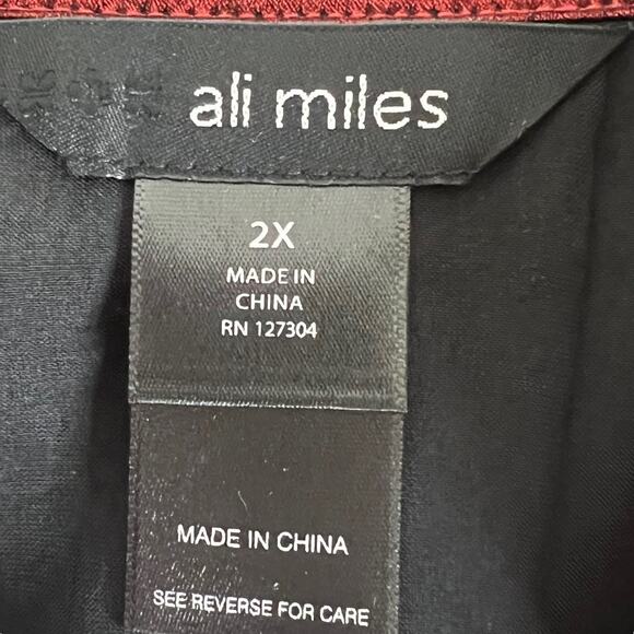 Ali Miles Tunic Top 2X Red Shiny Asymmetric Black Toggle Buttons Artsy Lagenlook - Picture 5 of 8